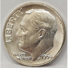 UNITED STATES OF AMERICA 1964 D . ONE 1 DIME COIN . WASHINGTON . LOW MINTAGE